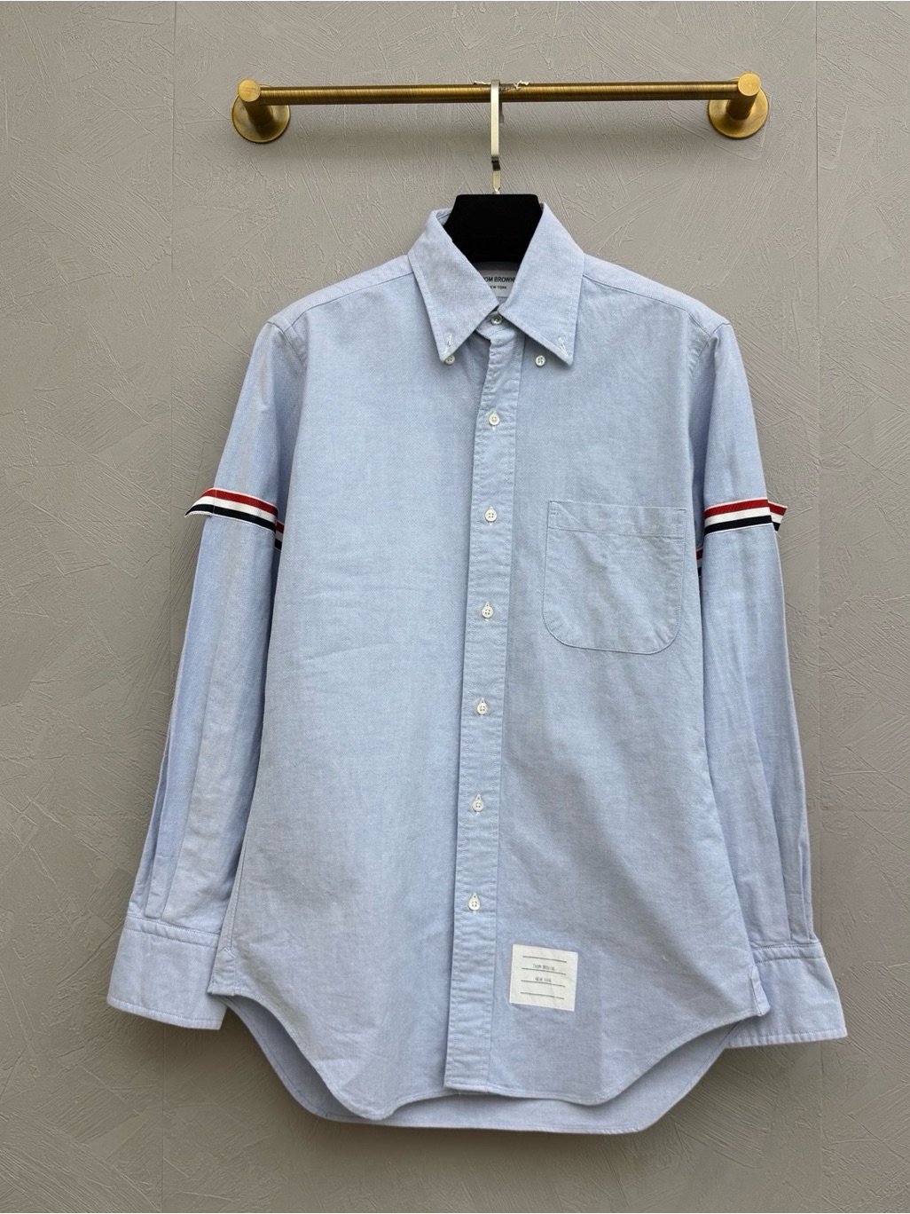 Thom Browne Light Blue Oxford Shirt With Red-White-Black Sleeve Stripes